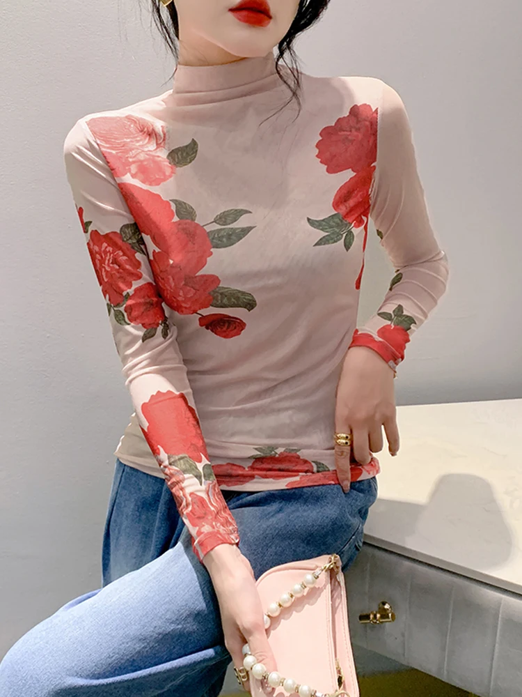 Winsleter Elegant Basic T-Shirts Women Sexy High Neck Position Print Slim Mesh Tops Long Sleeves Tees Autumn Winter T39509JC
Winsleter Elegant Basic T-Shirts Women Sexy High Neck Position Print Slim Mesh Tops Long Sleeves Tees Autumn Winter T39509JC