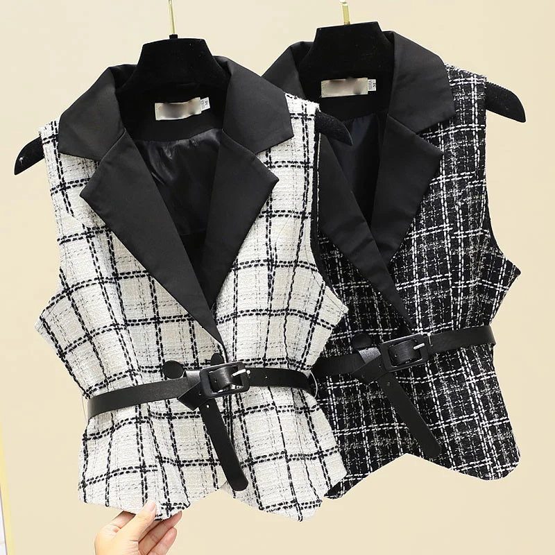 2022 Spring Autumn New Vest Women Korean Fashion Tweed Two Buttons Turn-Down Collar Sleeveless Vests Short Waistcoat Send Belt
2022 Spring Autumn New Vest Women Korean Fashion Tweed Two Buttons Turn-Down Collar Sleeveless Vests Short Waistcoat Send Belt