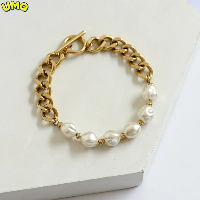 UMQ Korean Fashion Pearl Bracelet Female Asymmetric Chain Splicing Ot Buckle Simple and Creative Hand Decoration Titanium Steel
UMQ Korean Fashion Pearl Bracelet Female Asymmetric Chain Splicing Ot Buckle Simple and Creative Hand Decoration Titanium Steel