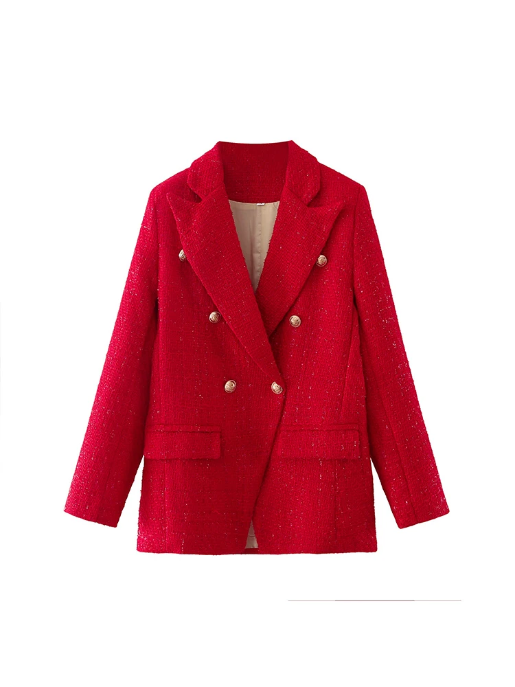 Women Fashion Tweed Double Breasted Blazer Coat Vintage Long Sleeve Flap Pockets Female Outerwear Chic Veste Femme
Women Fashion Tweed Double Breasted Blazer Coat Vintage Long Sleeve Flap Pockets Female Outerwear Chic Veste Femme