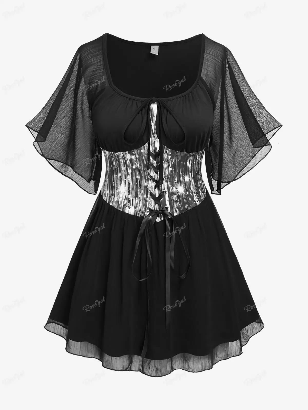ROSEGAL Plus Size 3D Glitter Print Lace Up Butterfly Sleeve T-Shirt Women's Streetwear Casual Tops
ROSEGAL Plus Size 3D Glitter Print Lace Up Butterfly Sleeve T-Shirt Women's Streetwear Casual Tops