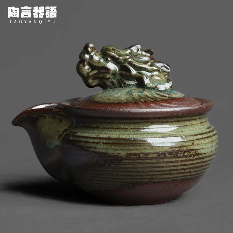 

Rock mine clay wood burning fire marks glaze dragon bottle teapot handmade retro pottery personality kung fu tea ceremony wide m