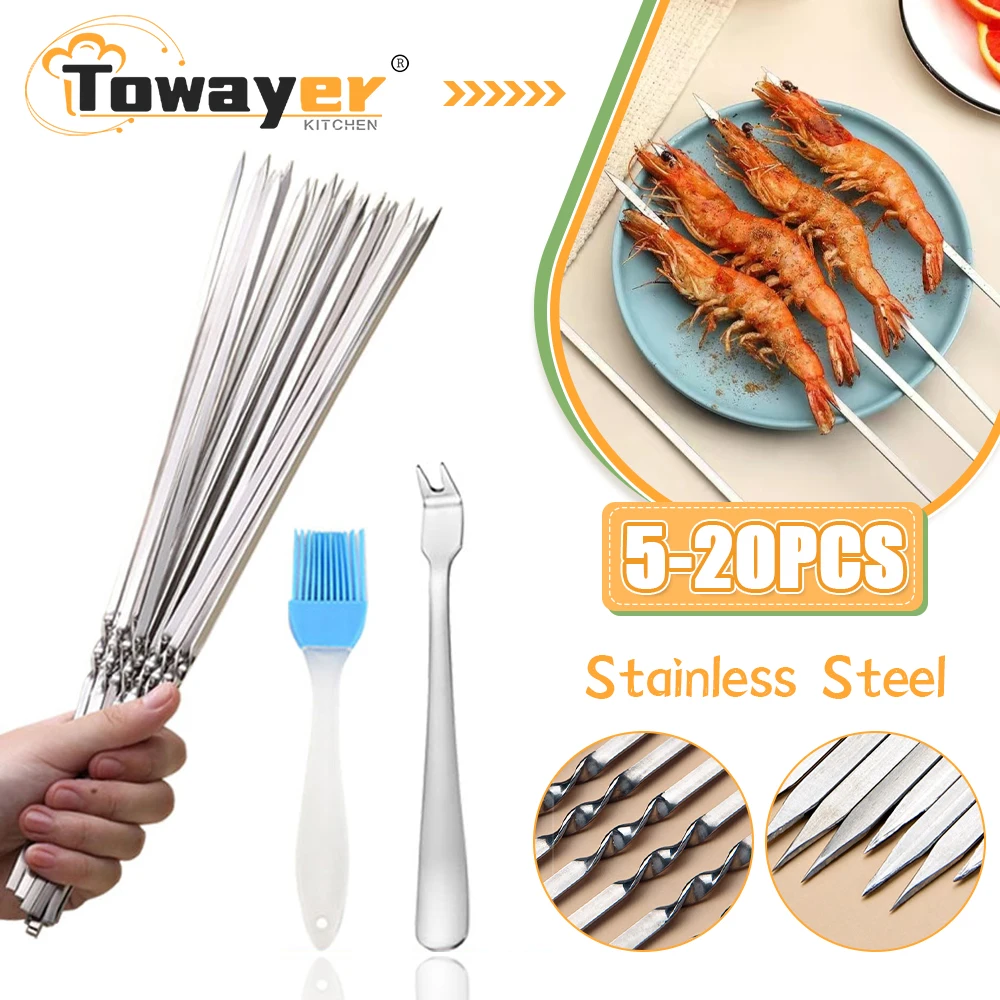 

5/20Pcs Stainless Steel Barbecue Skewer Reusable BBQ Skewers Kebab Iron Stick For Outdoor Camping Picnic Barbecue Skewers Tools