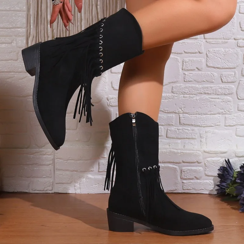 2023 Winter New Shoes for Women Side Zip Women's Mid-Calf Boots Square Heel Casual Women's Shoes Low Heel Tassel Ladies Boots
2023 Winter New Shoes for Women Side Zip Women's Mid-Calf Boots Square Heel Casual Women's Shoes Low Heel Tassel Ladies Boots