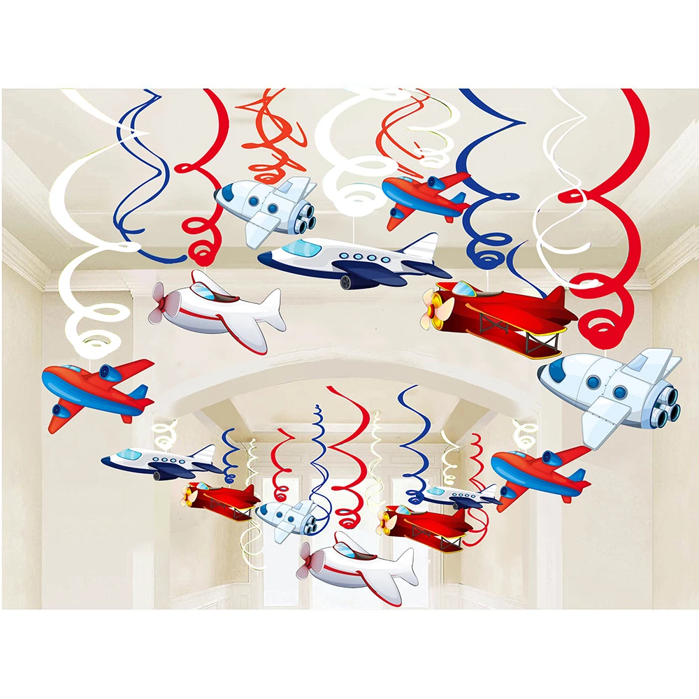 

30pcs Cosplay Plane Airplane BIRTHDAY Party Ceiling Hanging Swirls Banner Backdrops Captain Aircraft Baby Shower Party Supplies