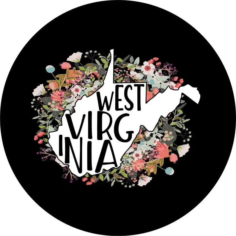 

State of West Virginia Outline Flowers/Floral Spare Tire Cover for any Vehicle, Make, Model, Size - Jeep, RV, Travel Trailer,
