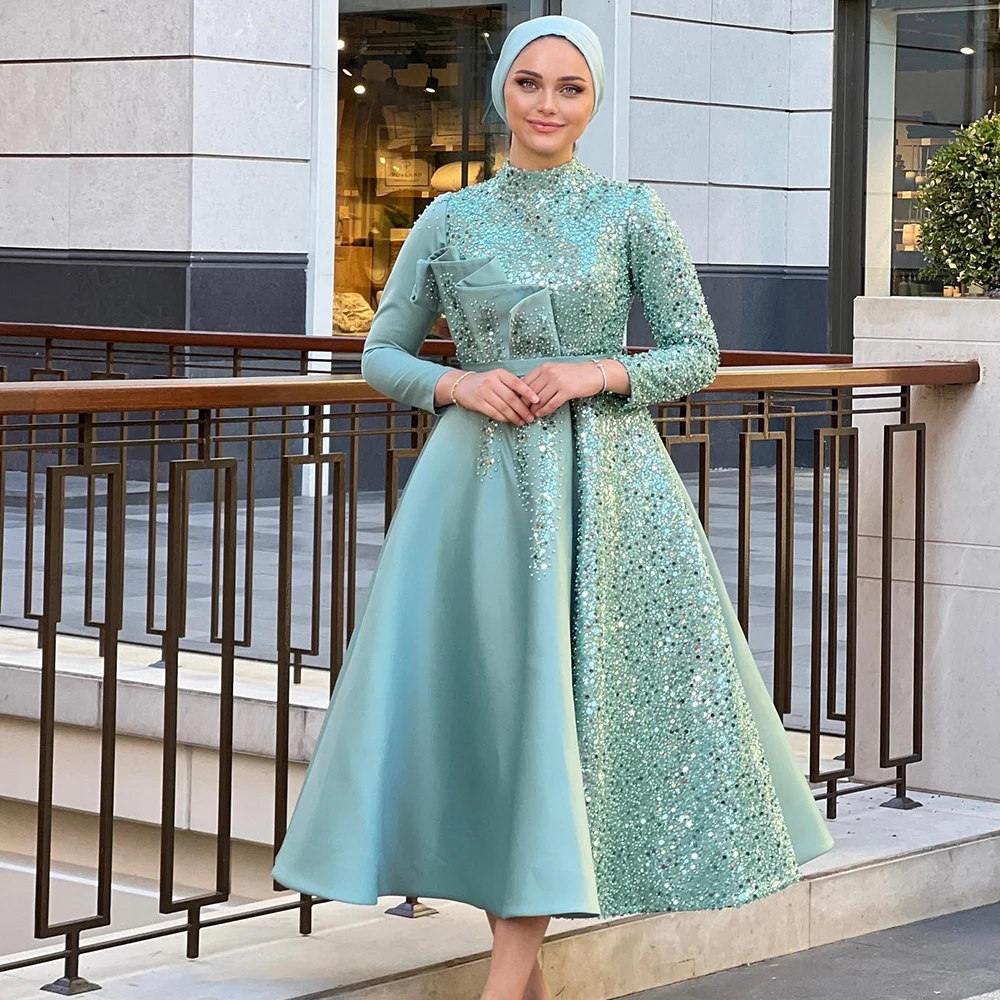 Vintage Bead Sequin Arabic Dubai Prom Dresses A Line Long Sleeve Kaftan Evening Party Gown Pleat Tea Length Vestido De Noche
Vintage Bead Sequin Arabic Dubai Prom Dresses A Line Long Sleeve Kaftan Evening Party Gown Pleat Tea Length Vestido De Noche