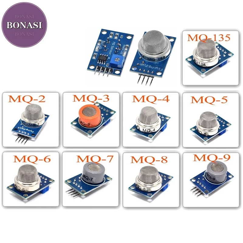 

MQ-135 MQ-2 MQ-3 MQ-4 MQ-5 MQ-6 MQ-7 MQ-8 MQ-9 Detection Smoke Methane Liquefied Gas Sensor Module for Arduino Starter DIY Kit