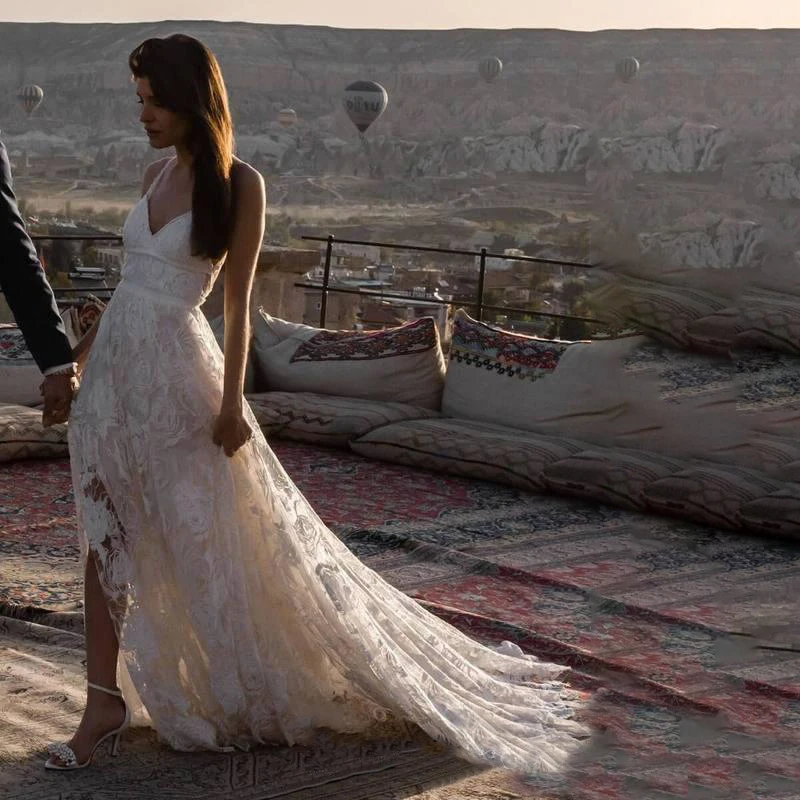 Bohemian Halter Beach Outdoor Rose Floral Lace Robe De Mariée Sleeveless Split Criss Cross Wedding Dress Gown Bridal Dress
Bohemian Halter Beach Outdoor Rose Floral Lace Robe De Mariée Sleeveless Split Criss Cross Wedding Dress Gown Bridal Dress