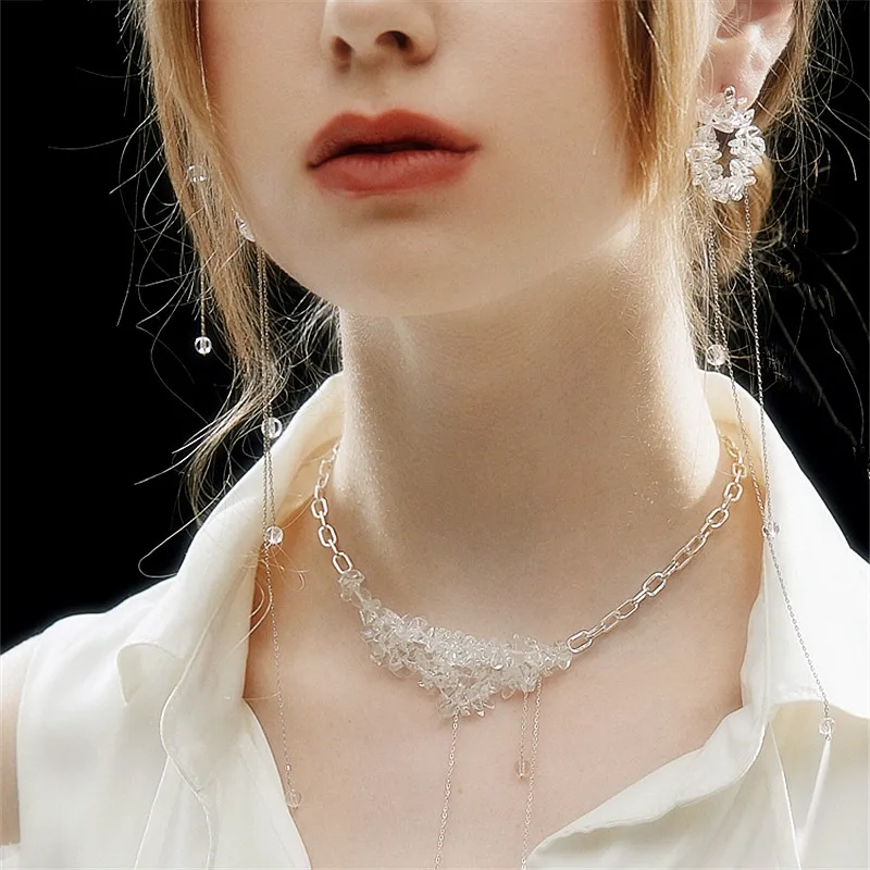 Clear White Crystal Tassel Earrings and Necklace For Women 2022 New Trendy Bridal Wedding Party Jewelry Set
Clear White Crystal Tassel Earrings and Necklace For Women 2022 New Trendy Bridal Wedding Party Jewelry Set