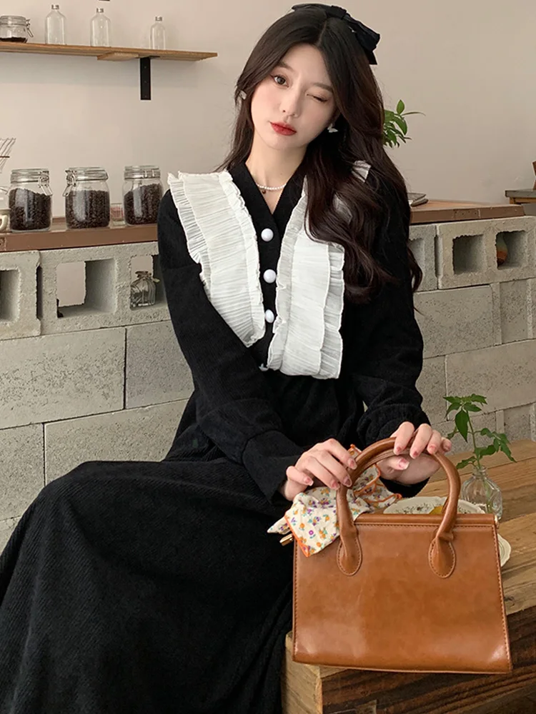 autumn winter thicken corduroy Dress Women French Long Sleeve elastic waist lace stitching Leisure Ladies black dresses Vestido
autumn winter thicken corduroy Dress Women French Long Sleeve elastic waist lace stitching Leisure Ladies black dresses Vestido