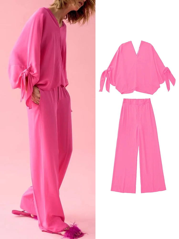 Yiloyka 2pcs Women Shirts Pants Sets Summer Fashion Solid Batwing Sleeveed Bow Blouse+Wide Leg Pant Casual Street Clothes
Yiloyka 2pcs Women Shirts Pants Sets Summer Fashion Solid Batwing Sleeveed Bow Blouse+Wide Leg Pant Casual Street Clothes