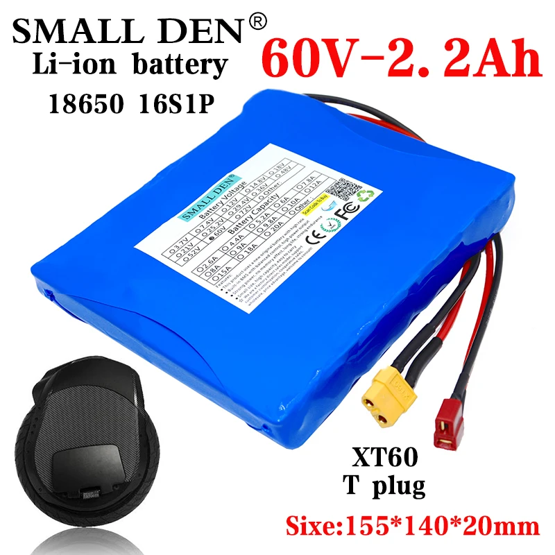 60V 2.2Ah 16S1P 18650 li-ion battery pack 2200mAh 132WH for self balance scooter electric unicycle Rechargeable battery with BMS
60V 2.2Ah 16S1P 18650 li-ion battery pack 2200mAh 132WH for self balance scooter electric unicycle Rechargeable battery with BMS