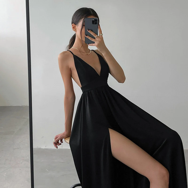2022 Spaghetti Strap BacklessSlit Sexy Dress Black Satin Elegant Party Dresses Simple Long Occasion Formal Evening Robe 
2022 Spaghetti Strap BacklessSlit Sexy Dress Black Satin Elegant Party Dresses Simple Long Occasion Formal Evening Robe