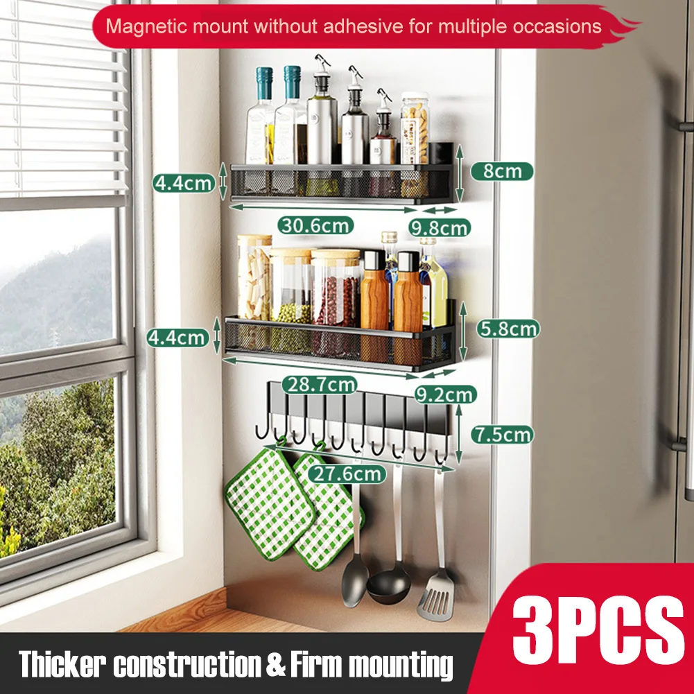 Magnetic Rack 3Pcs Spice Rack for Refrigerator No Drilling Wall Mount Spice Rack Kitchen Organizer Utensil Hanger Hook Shelf
Magnetic Rack 3Pcs Spice Rack for Refrigerator No Drilling Wall Mount Spice Rack Kitchen Organizer Utensil Hanger Hook Shelf