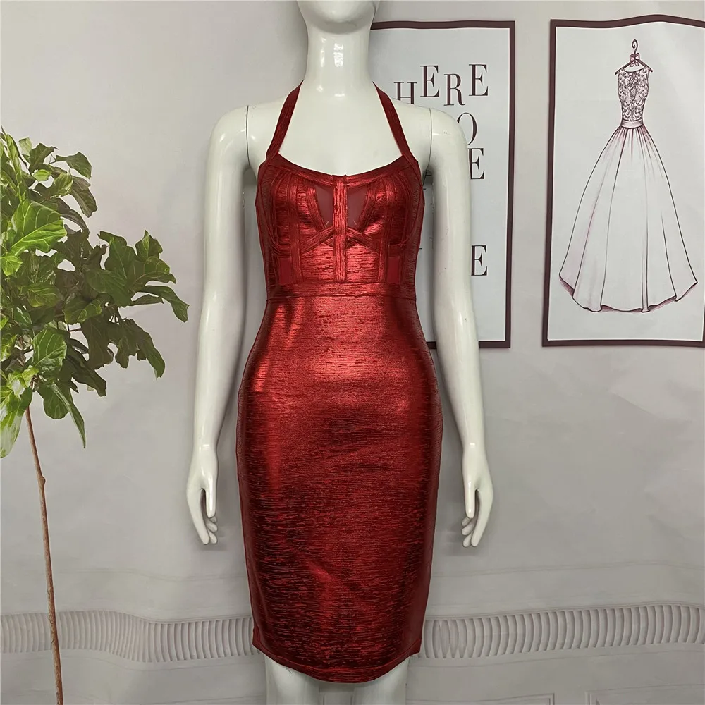 High Quality Red Black Silver Halter Foiling Print Bodycon Rayon Bandage Dress Elegant Evening Party Dress Vestidos
High Quality Red Black Silver Halter Foiling Print Bodycon Rayon Bandage Dress Elegant Evening Party Dress Vestidos