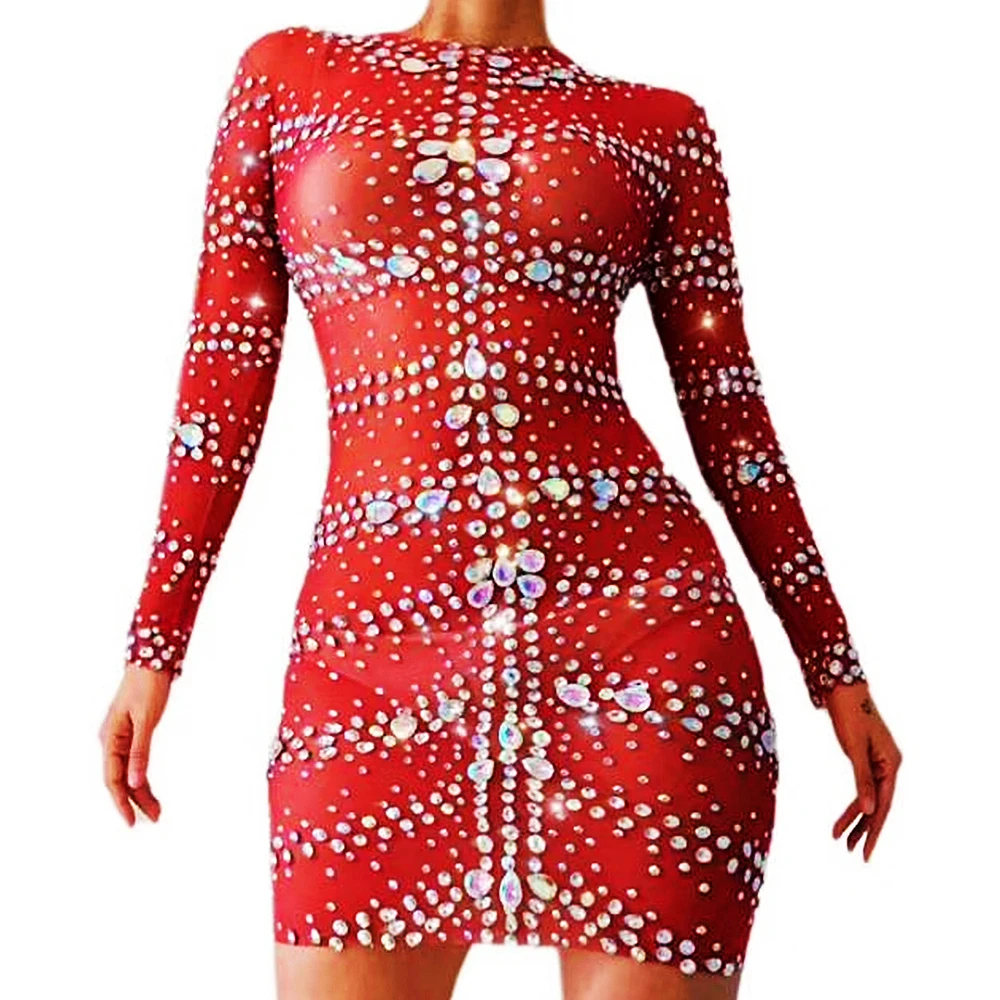 Red Shining Rhinestones Long Sleeves Sexy Women Dress Birthday Evening Party Clothing Singer Stage Perform Costume Festival Wear
Red Shining Rhinestones Long Sleeves Sexy Women Dress Birthday Evening Party Clothing Singer Stage Perform Costume Festival Wear