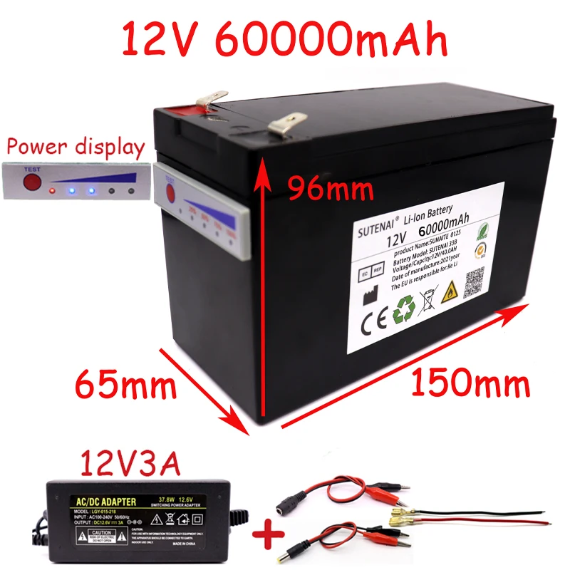 New power display 12v60a 18650 lithium battery pack is suitable for solar energy and electric vehicle battery + 12.6v3a charger
New power display 12v60a 18650 lithium battery pack is suitable for solar energy and electric vehicle battery + 12.6v3a charger