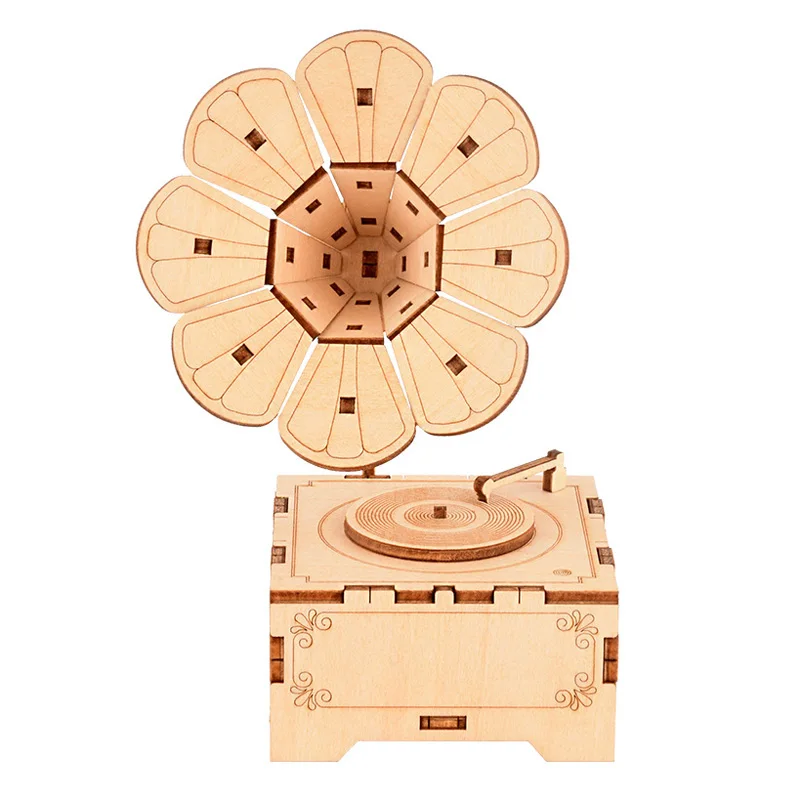 Trumpet Phonograph Clockwork Music Box DIY Jigsaw Puzzle Wooden Carved Building Toys Music Boxes Kids Toy Gift Home Decor
Trumpet Phonograph Clockwork Music Box DIY Jigsaw Puzzle Wooden Carved Building Toys Music Boxes Kids Toy Gift Home Decor
