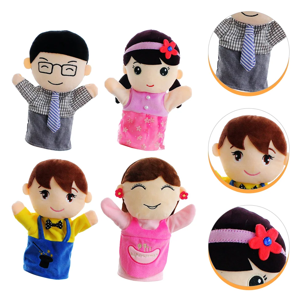 

4 Pcs Family Hand Puppet Interactive Puppets Toy Stuffed Dogs Kids Human Role Play Members Toys