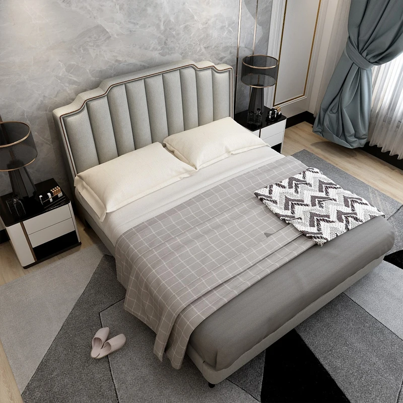 Italian style light luxury fabric bed high-end custom simple villa master bed home master bedroom fabric solid wood double bed 
Italian style light luxury fabric bed high-end custom simple villa master bed home master bedroom fabric solid wood double bed