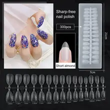 300Pcs Durable Short T Square Almond Shape Nail Extension Tip Nail Tips Strong Toughness Quick Building