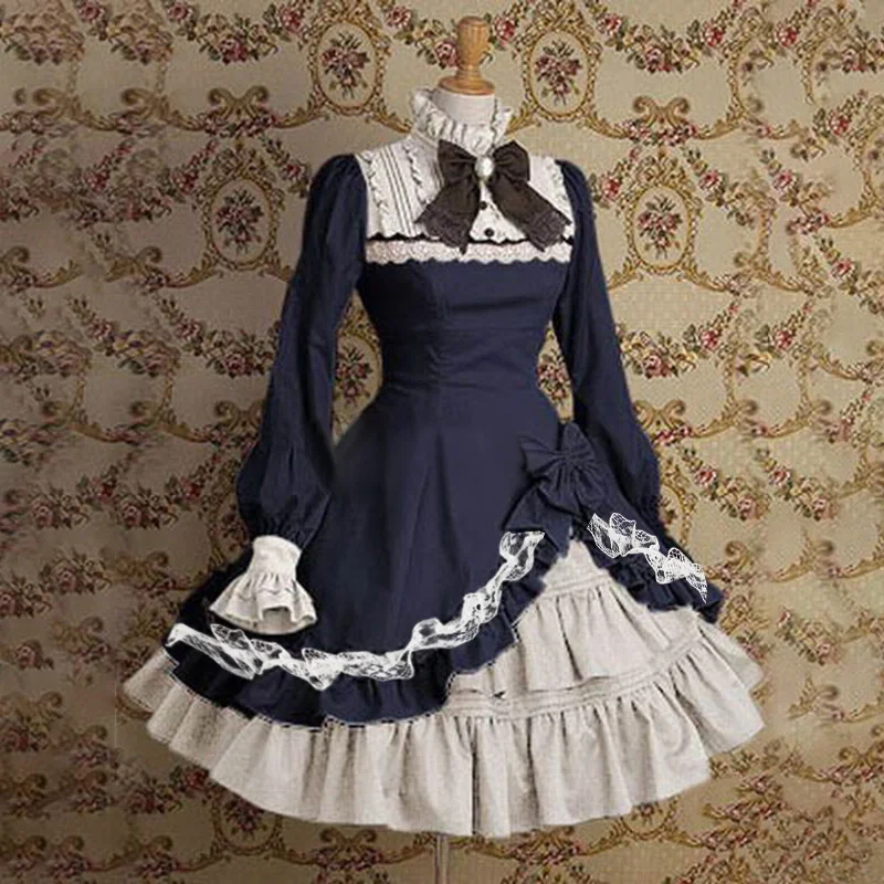 

Palace vintage sweet lolita dress high collar flare sleeve bowknot lace victorian kawaii girl gothic lolita op loli cos dresses