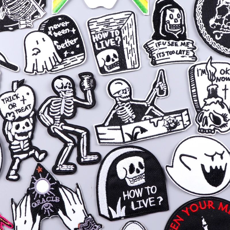 Black and White Skeleton/Embroidery Patch Iron On Patches For Clothing Thermoadhesive Patches On Clothes Punk Grave Sew on Patch
Black and White Skeleton/Embroidery Patch Iron On Patches For Clothing Thermoadhesive Patches On Clothes Punk Grave Sew on Patch