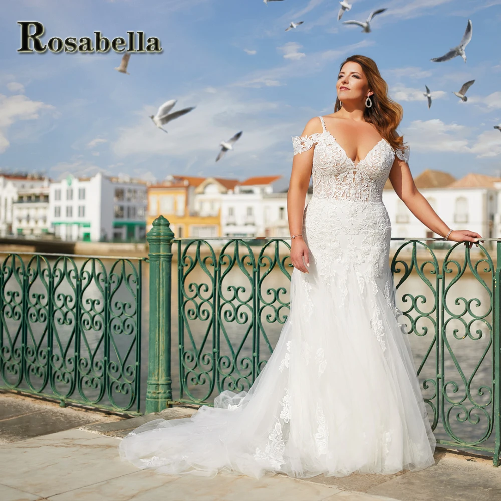 

ROSABELLA Luxury Cutout Mermaid Wedding Dresses For Women Illusion Appliques Vestidos De Novia Brautmode Personised Plus