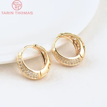 (2467)4PCS 17MM Thickness 7MM 24K Gold Color Brass with Zircon Round Earring Hoop High Quality DIY Jewelry Making Findings