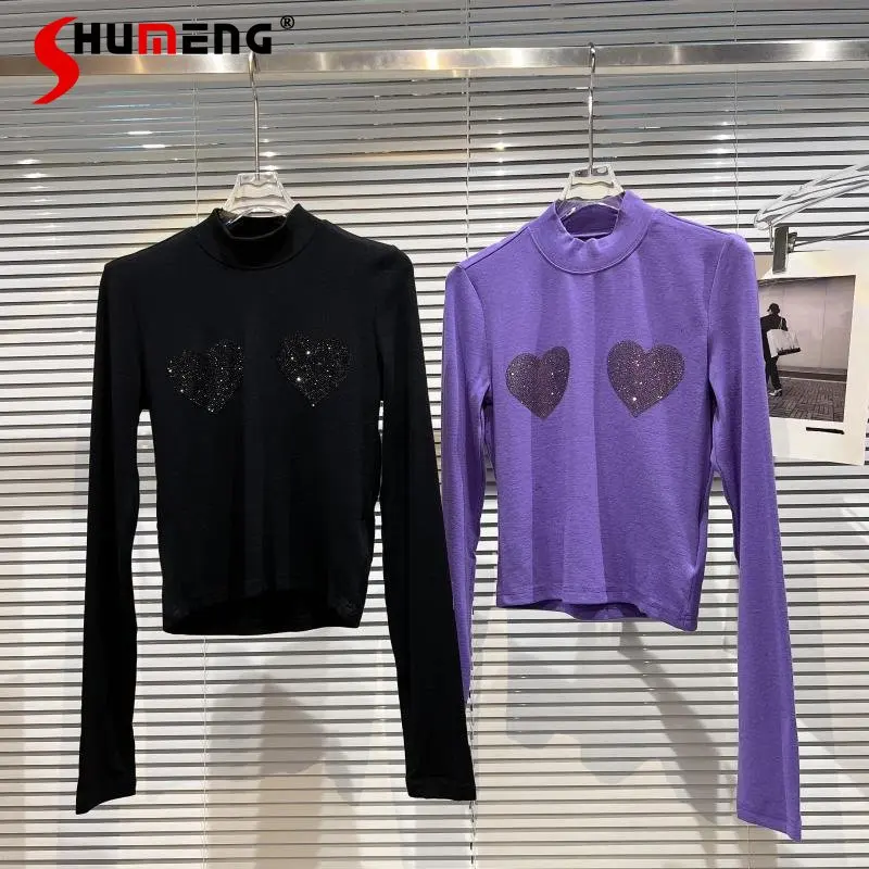 Spring Autumn New Hot-Fix Rhinestone Design Short Tops Temperament Bottoming Shirt Half-High Collar Long Sleeves T-shirt
Spring Autumn New Hot-Fix Rhinestone Design Short Tops Temperament Bottoming Shirt Half-High Collar Long Sleeves T-shirt