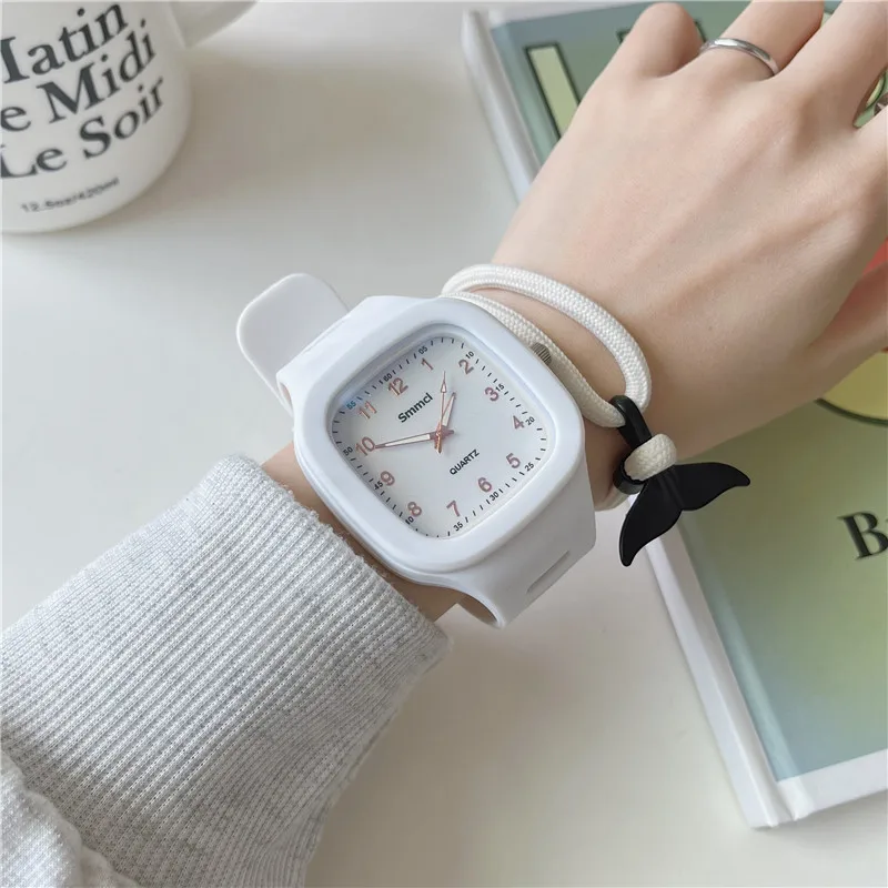 

Модные квадратные кварцевые повседневные наручные часы с цифровым циферблатом модные часы с резиновым ремешком водонепроницаемые наручные часы для женщин