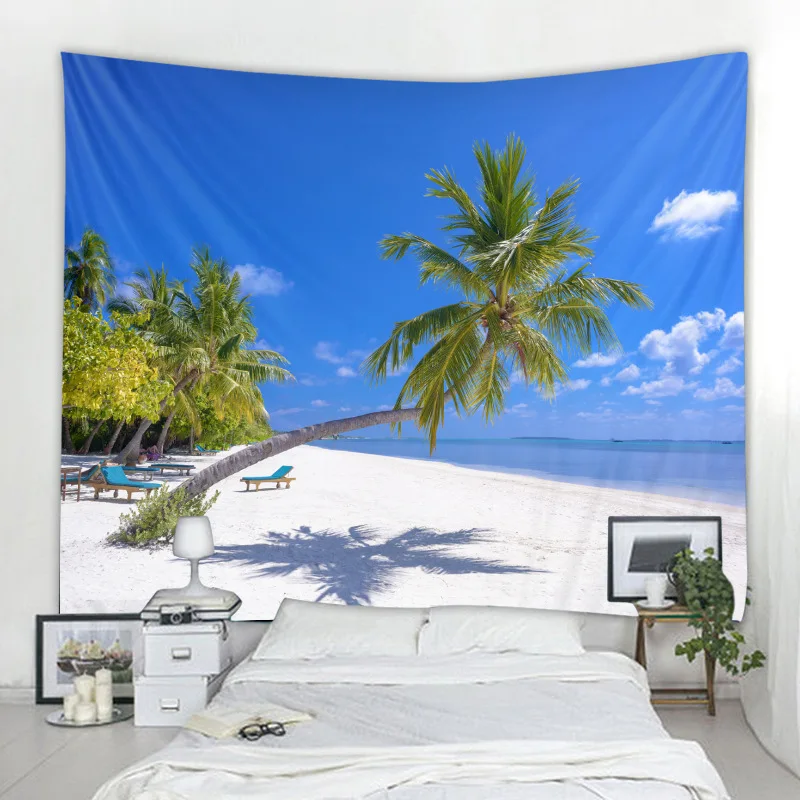 

Ocean Beach Tapestry Wall Hanging Tropic Paradise Coconut Tree Bohemian Bedroom Aesthetic Decoration Palm Home Decor Tapiz