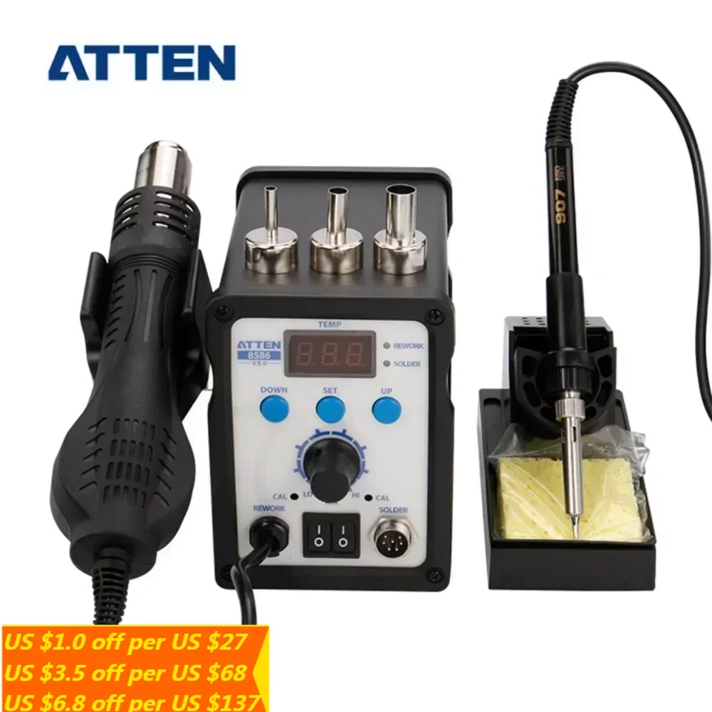 ATTEN AT8586 2 in 1 Economic 750W 220V/110V Advanced Hot Air Soldering Station SMD Rework Station
ATTEN AT8586 2 in 1 Economic 750W 220V/110V Advanced Hot Air Soldering Station SMD Rework Station