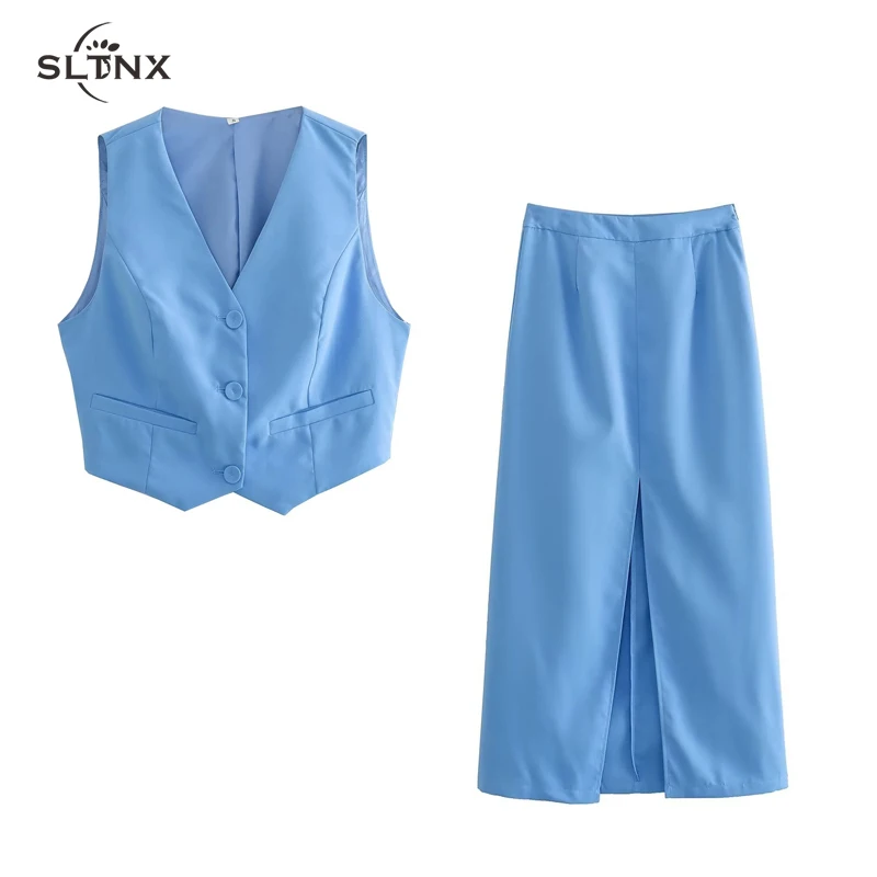 SLTNX TRAF Fashion Two Piece Set for Women Summer V-Neck Women's Vest + Midi Skirt Chic and Elegant Two-piece Skirt Set New In
SLTNX TRAF Fashion Two Piece Set for Women Summer V-Neck Women's Vest + Midi Skirt Chic and Elegant Two-piece Skirt Set New In