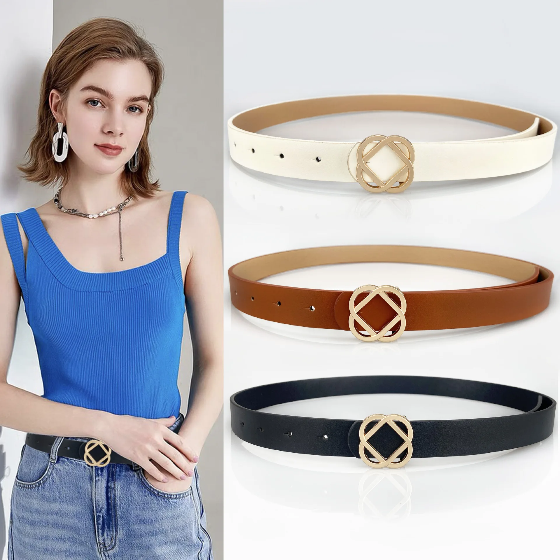 Ремень из искусственной кожи Женский, Тонкий Повседневный пояс с круглой пряжкой, Роскошный дизайнерский, 2022 
Ремень из искусственной кожи Женский, Тонкий Повседневный пояс с круглой пряжкой, Роскошный дизайнерский, 2022