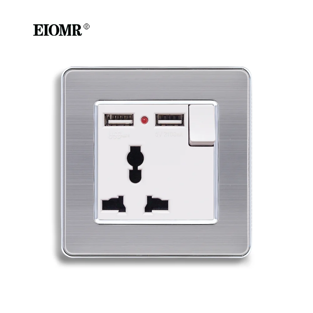 

EIOMR Global Universal 3 Hole Wall 13A Power Socket UK Standard Switched Outlet 2.1A Dual USB Charger Port on-off Control Socket