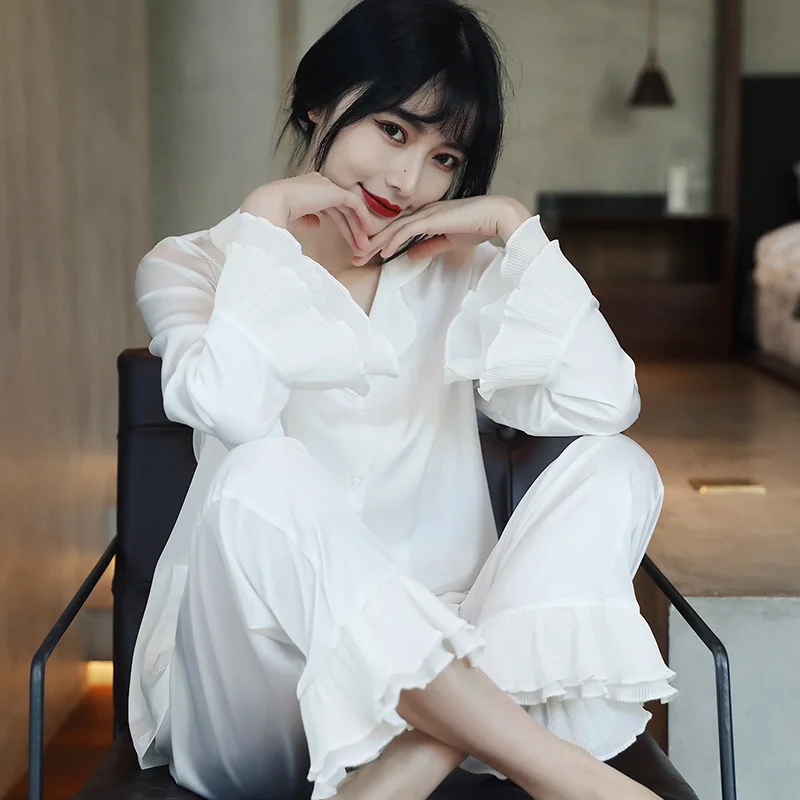 New Summer Satin Nightwear Cardigan Fashion Pyjamas Suits 2PCS Solid Femme Sleepwear Ice Silk Pajamas Sets Casual Home Clothing
New Summer Satin Nightwear Cardigan Fashion Pyjamas Suits 2PCS Solid Femme Sleepwear Ice Silk Pajamas Sets Casual Home Clothing