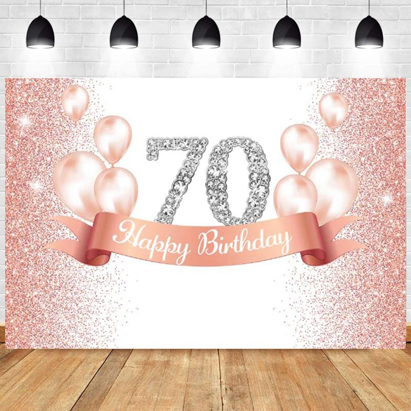 

Rose Gold 70th Photo Backdrop Woman Man Happy Birthday Party Glitter Seventy Years Photograph Background Banner Decoration Prop