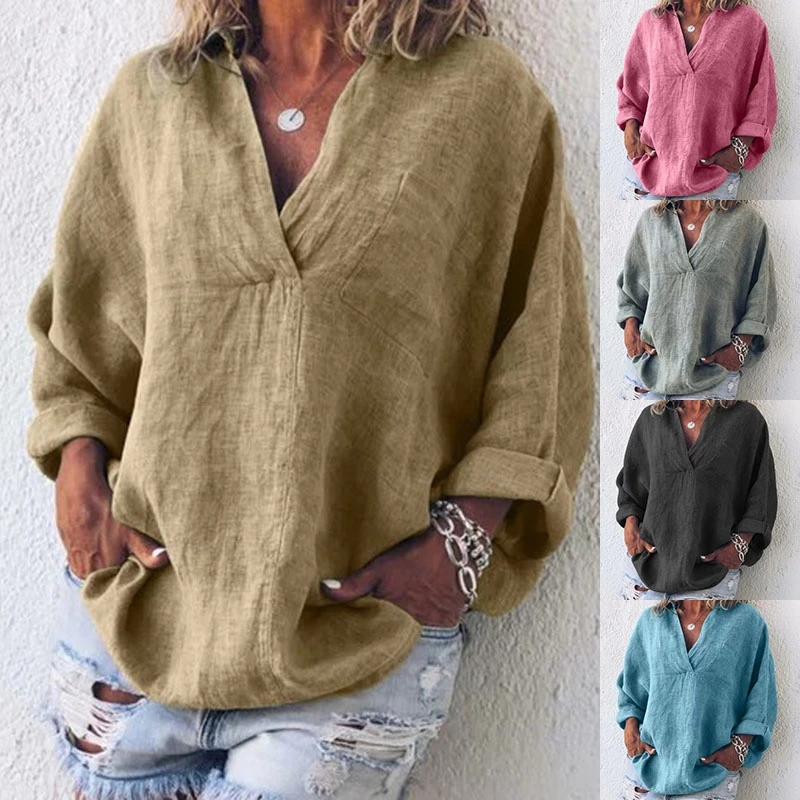 Women Fashion Loose Casual Pure Color Long Sleeved Shirts Plus Size Cotton Spring Blouses
Women Fashion Loose Casual Pure Color Long Sleeved Shirts Plus Size Cotton Spring Blouses