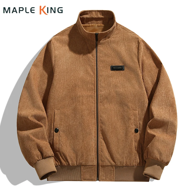 

Вельветовая куртка для мужчин, винтажная уличная одежда, сезон осень-зима 2024, однотонная куртка-бомбер на молнии с воротником-стойкой, Мужская Уличная одежда в стиле хип-хоп, 5XL