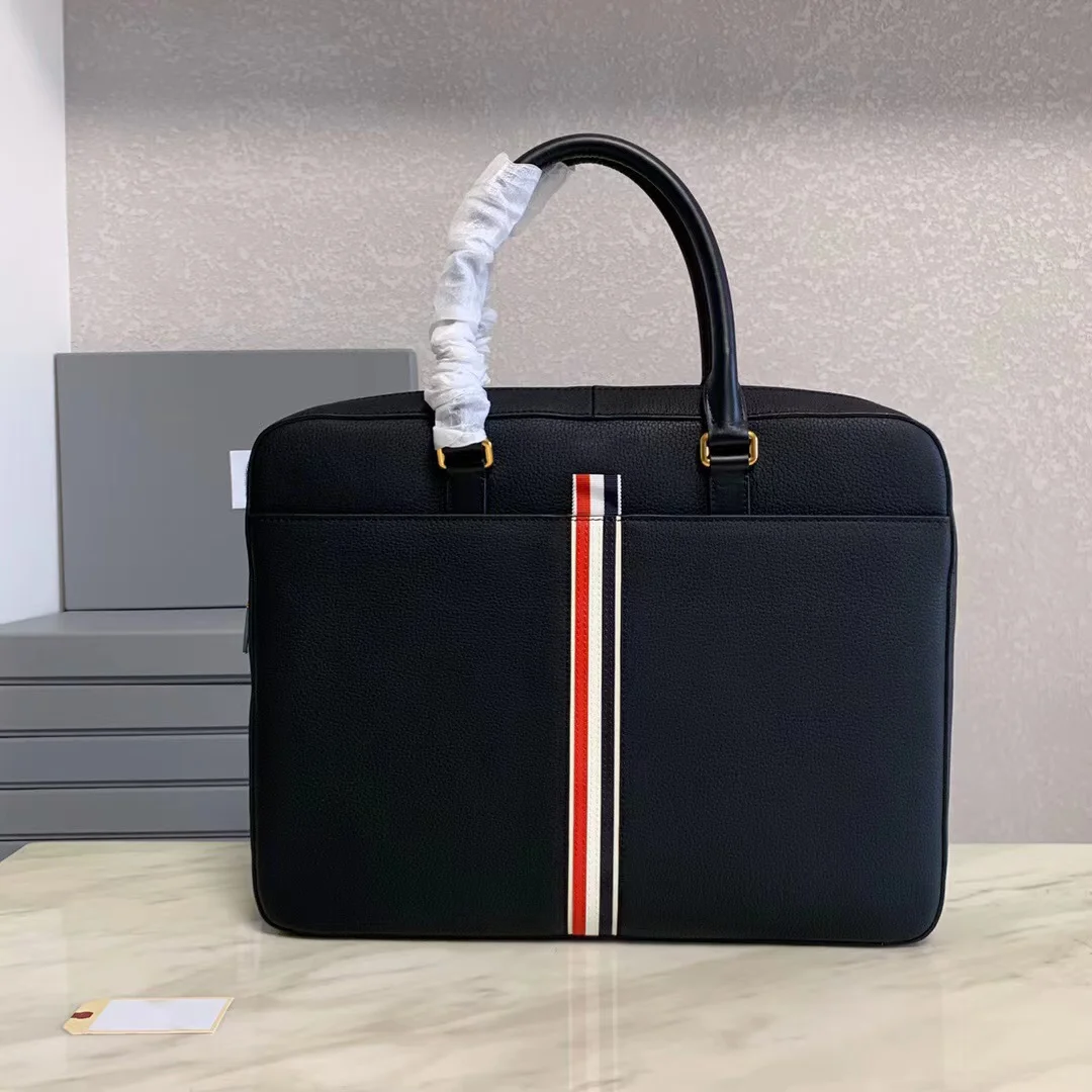 

TB THOM Briefcase Middle RWB Striped Genuine Leather Business Handbags Male Vintage Shoulder Bag Men's Large Laptop Travel Bags