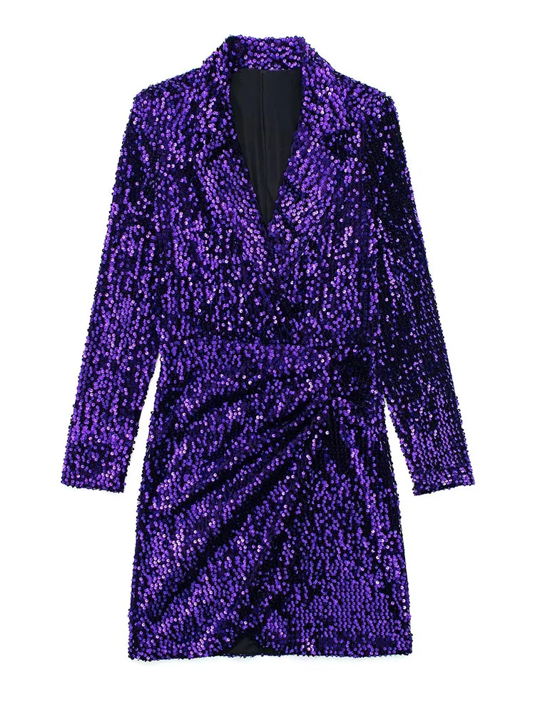 Spring and autumn women's dress sequins suit jacket V-neck long sleeve solid mini dress
Spring and autumn women's dress sequins suit jacket V-neck long sleeve solid mini dress