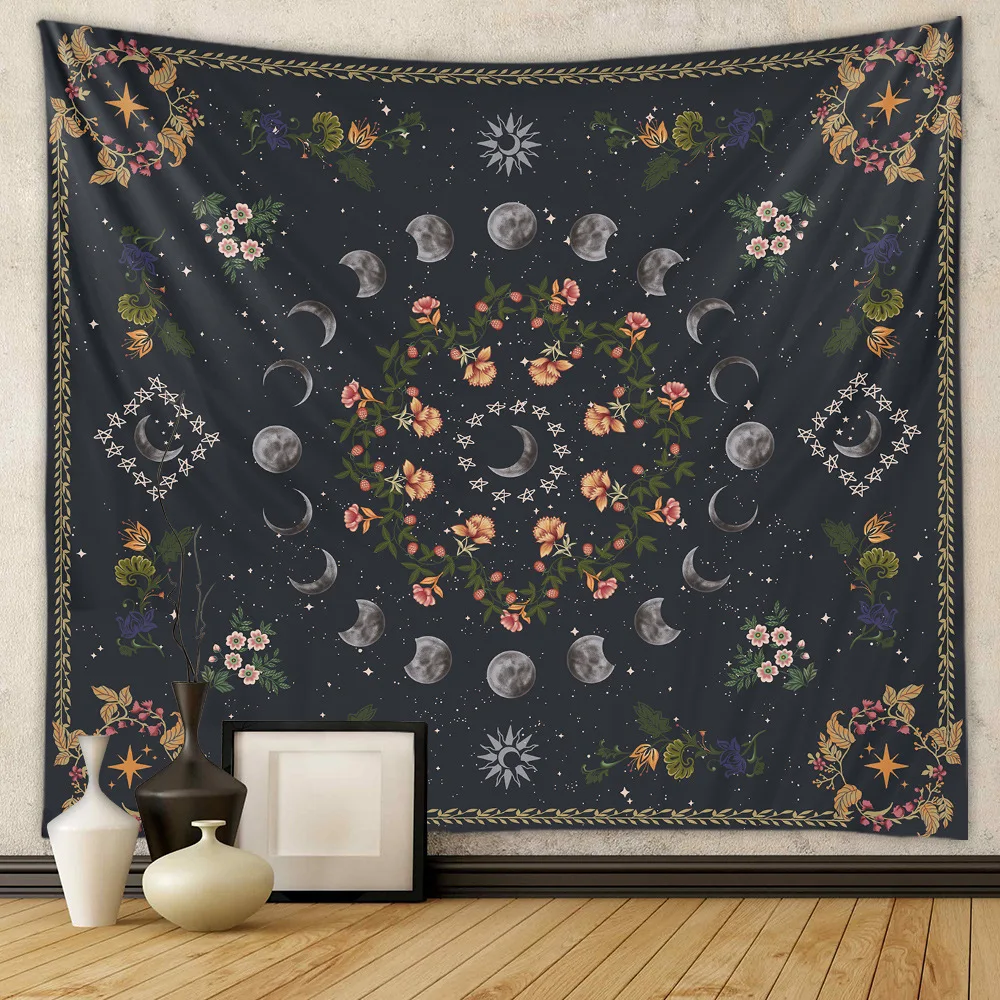 

Nature Plant Tapestry Boho Funny Moon Phase Wall Hanging tapestries, Mandala Flower Tapestry for Bedroom Aesthetic Dorm Décor