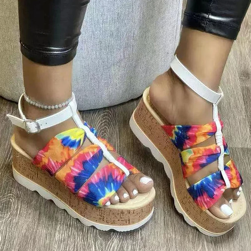 Wedge Platform Shoes Women Mixed Color Print Buckle Sandals Square Head Fashion Open Toe Shoes Heighten Party Size 43 Lady Shoes 
Wedge Platform Shoes Women Mixed Color Print Buckle Sandals Square Head Fashion Open Toe Shoes Heighten Party Size 43 Lady Shoes