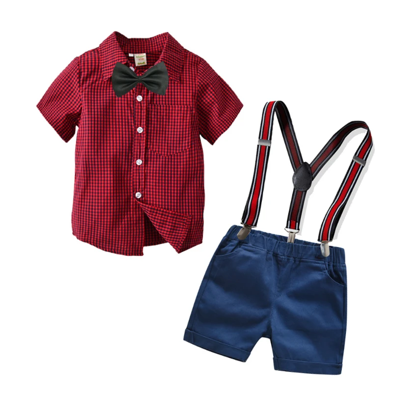 Baby Boy Clothes Red Plaid Shirt + Navy Shorts with Suspender Belt Suits Children Casual Gentleman Wedding Boys Suits
Baby Boy Clothes Red Plaid Shirt + Navy Shorts with Suspender Belt Suits Children Casual Gentleman Wedding Boys Suits