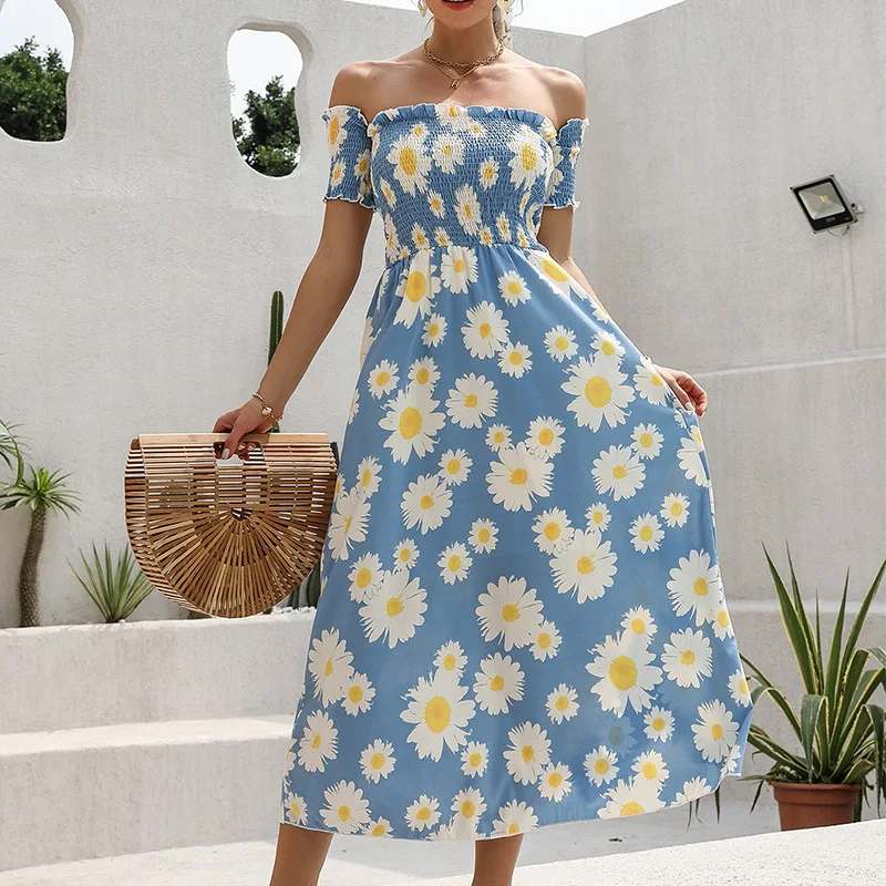 Shoulderless Dress White Daisy floral Dress Elegant Flower Waist Slim Dress Light Summer Slim Tight Blue Chrysanthemum
Shoulderless Dress White Daisy floral Dress Elegant Flower Waist Slim Dress Light Summer Slim Tight Blue Chrysanthemum