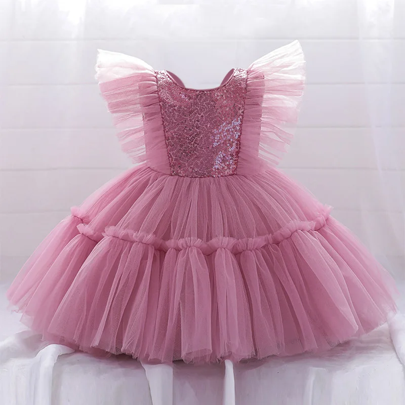 

Summer Baby Girl Clothes Sequin Baptism Princess Toddler 1st Birthday Pink Dress For Tutu Party Costume 0-5 Year Christening
