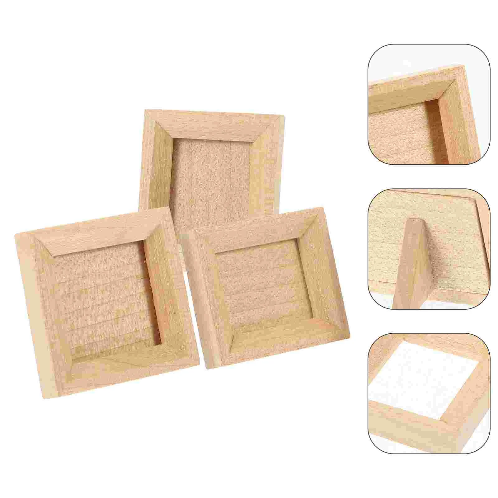 

3 Pcs Dollhouse Photo Frame Small Picture Frames Tiny Wood Decor DIY Miniature Kit Wooden Crafts