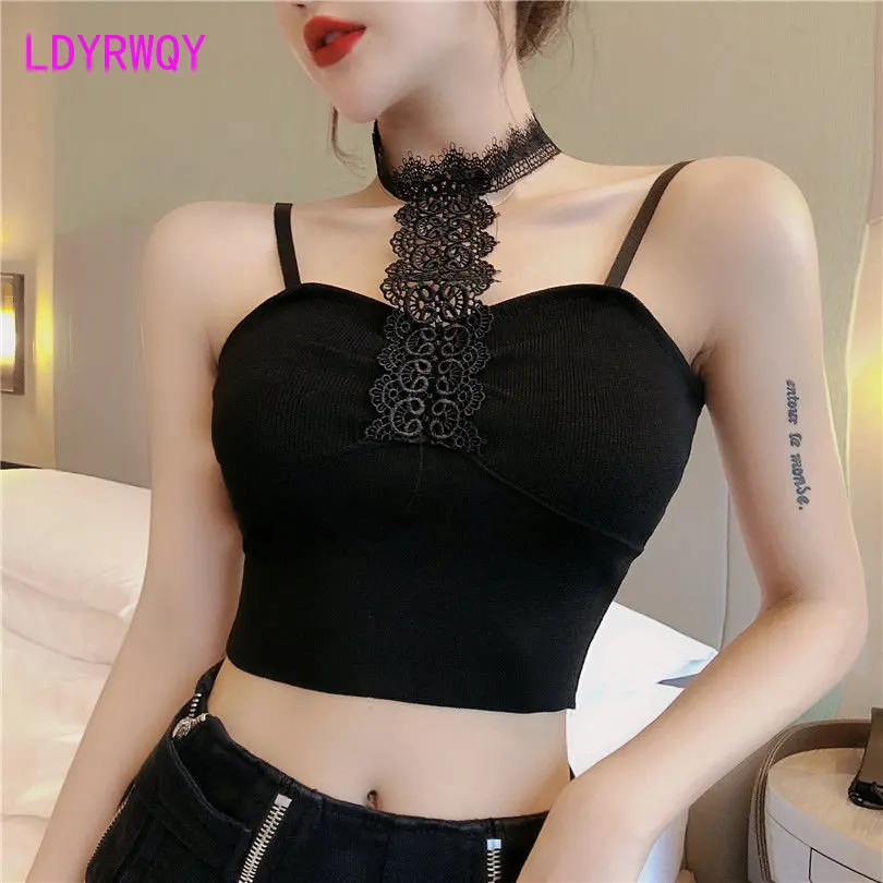 

Hanging neck lace with a beautiful back suspender vest for 2023 New style sexy knit bottom for outer wear Tanks Camis